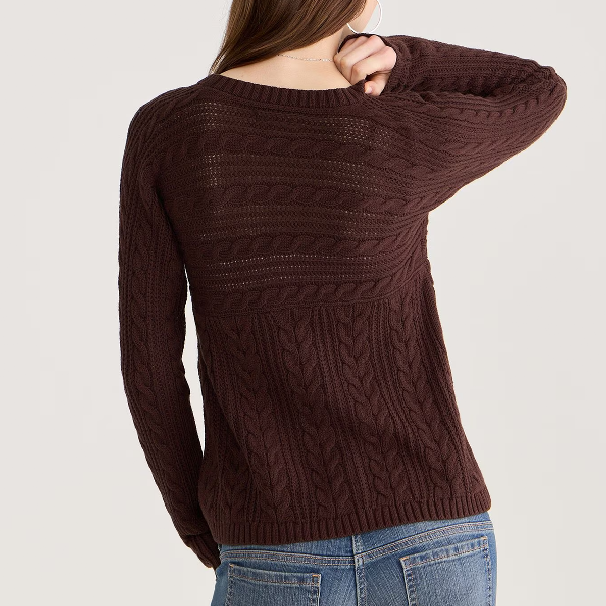 Brown Babydoll Single Button Cable Knit Cardigan