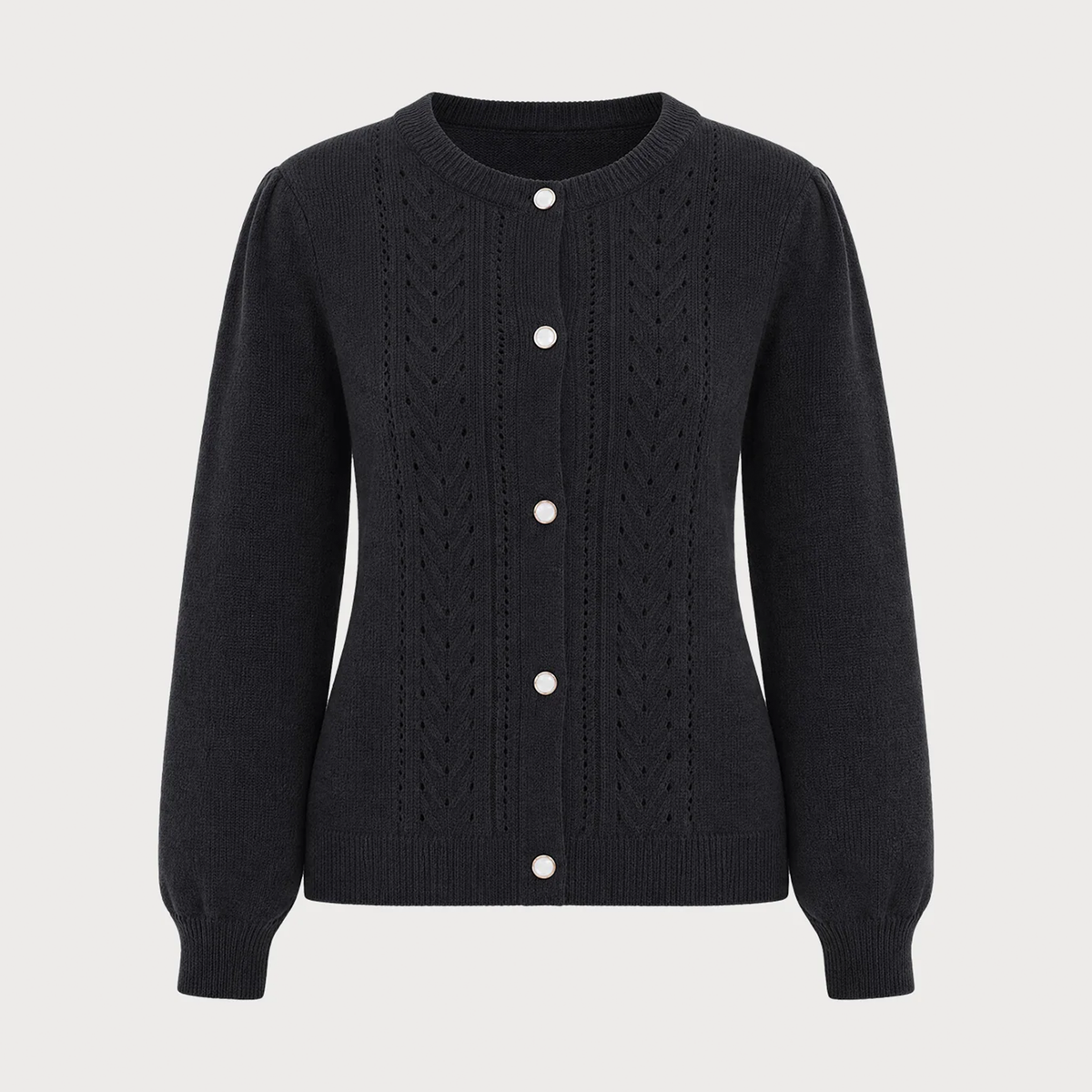 Round Neck Button Front Textured Knit Cardigan