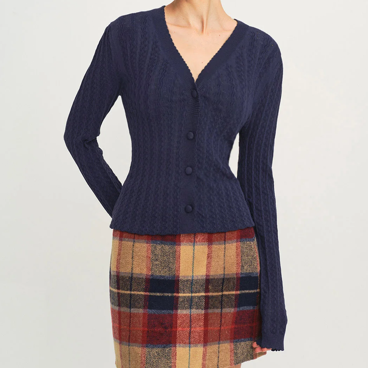 V-Neck Textured Slim Fit Knit Cardigan