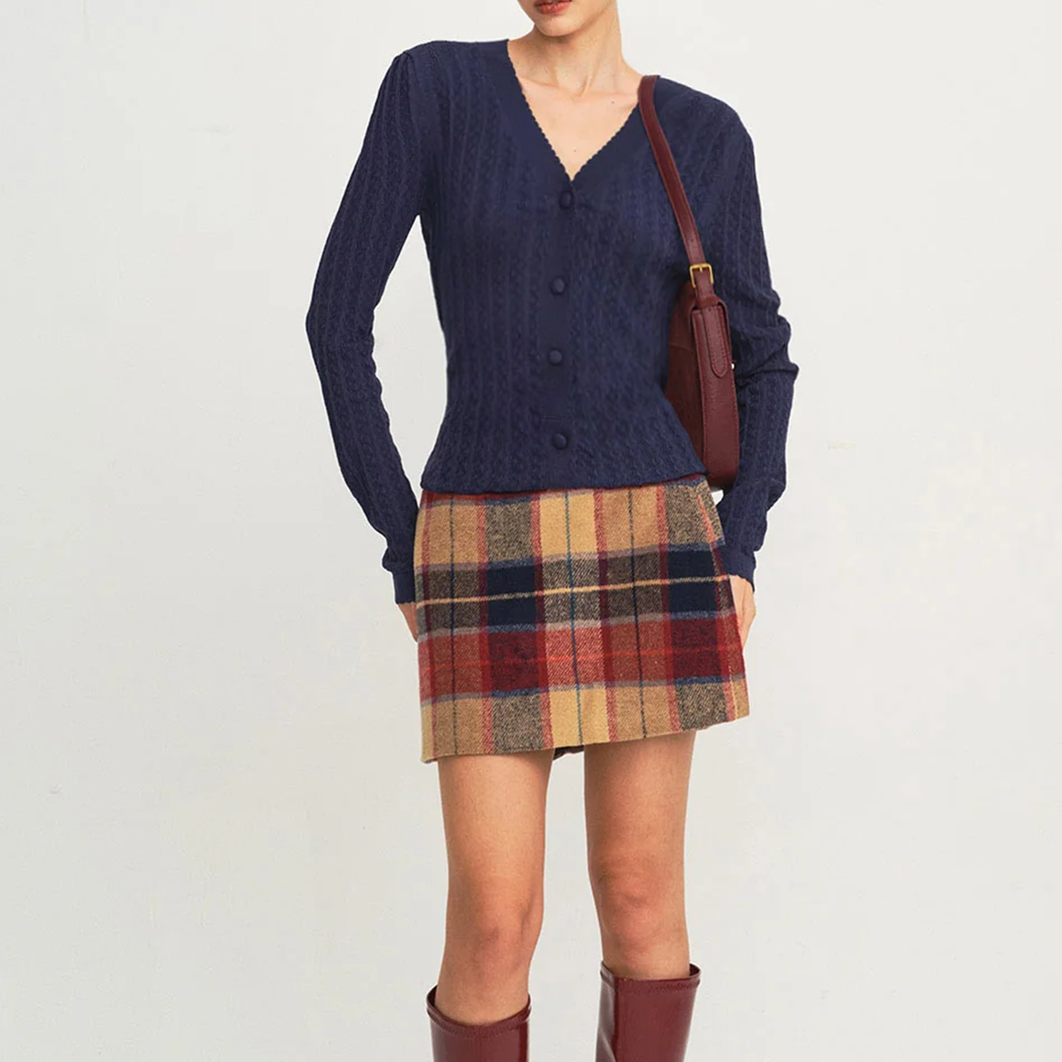 V-Neck Textured Slim Fit Knit Cardigan